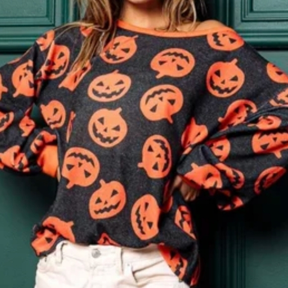 Bibi Boutique Halloween Pumpkin Long Sleeve Top - Picture 1 of 7